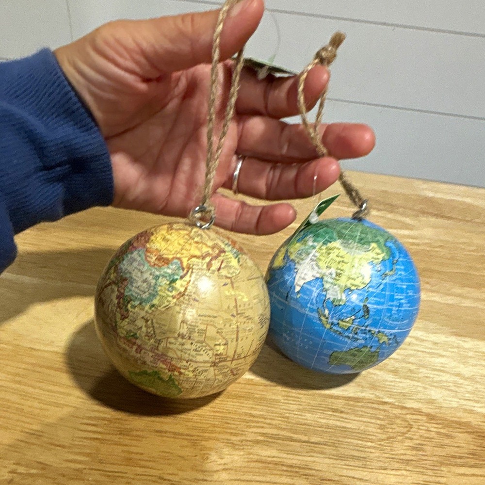 World Market Set of 2 Hanging Globe World Map Christmas Ornaments, 4"